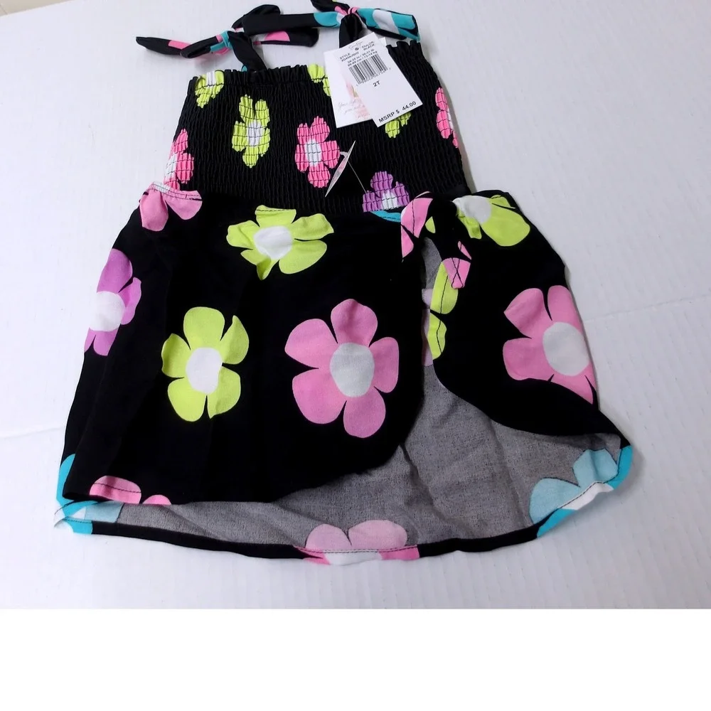 Jessica Simpson Swimsuit Black Smocked Tie Straps & Skirt Cover‎ Up 2T/#26107